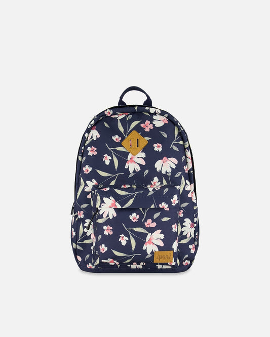 Kids Backpack Navy Flower Print-0