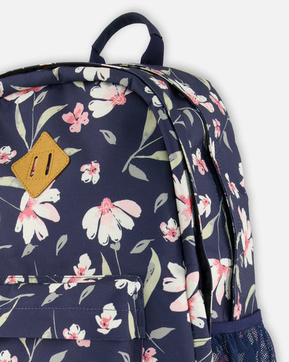 Kids Backpack Navy Flower Print-2