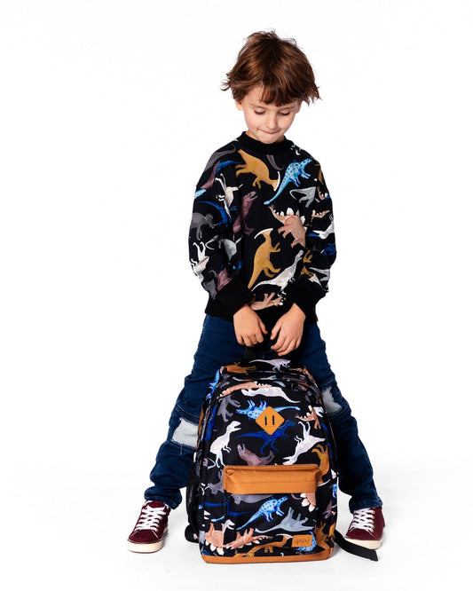 Kids Backpack Black Dinosaur Print-1