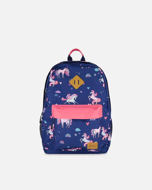 Kids Backpack Navy Unicorn Print-0