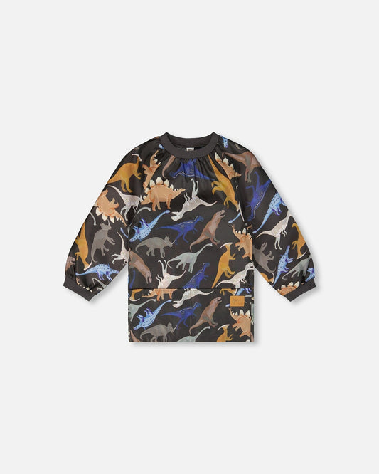 School Apron Black Dinosaur Print-0