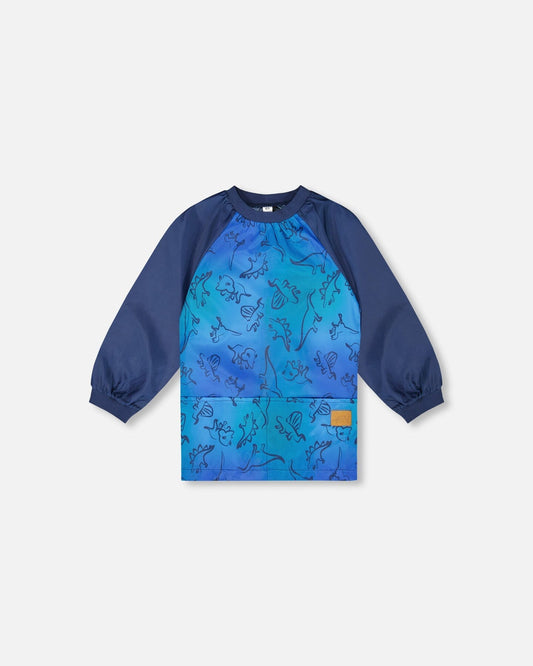 School Apron Blue Gradient Dinosaur Print-0