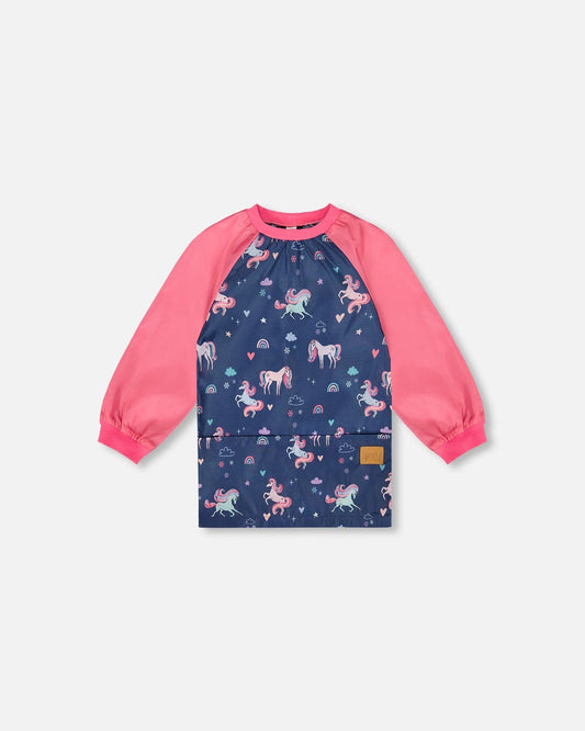 School Apron Navy Unicorn Print-0