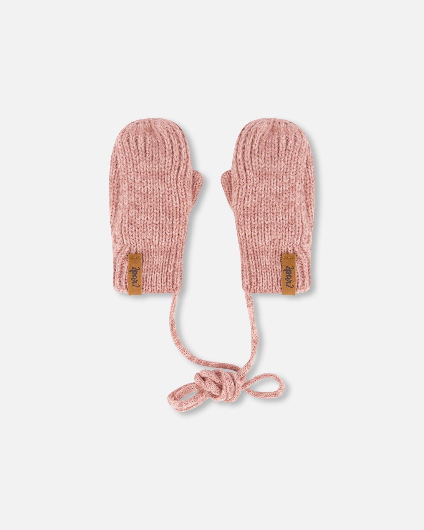 Baby Knit Mittens With String Dusty Pink-0