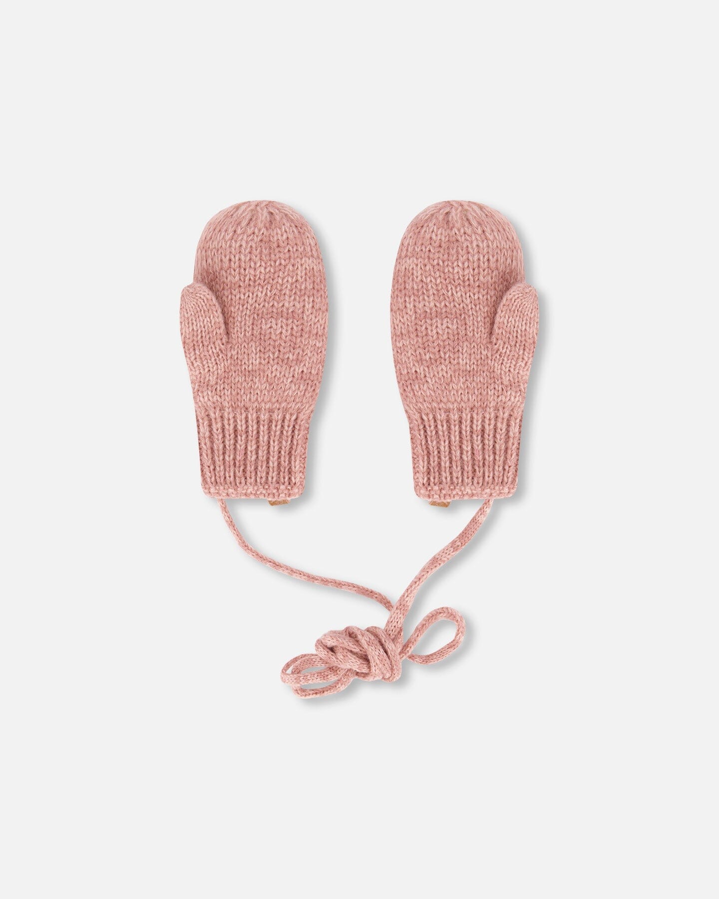 Baby Knit Mittens With String Dusty Pink-1