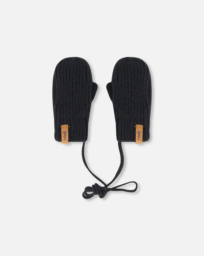Baby Knit Mittens With String Black-0