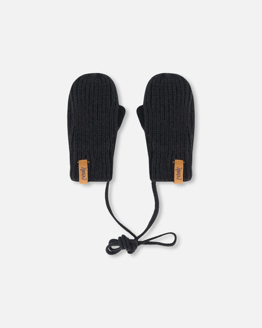 Baby Knit Mittens With String Black-0
