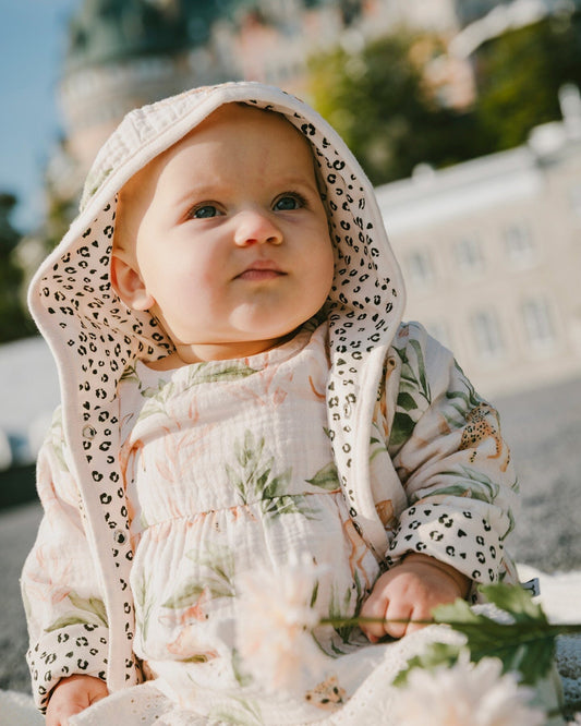 Muslin And Organic Cotton Jersey Reversible Hooded Jacket Peach Deer/Leopard Print-1