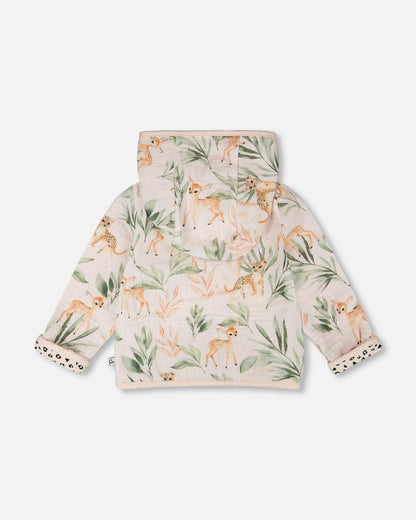 Muslin And Organic Cotton Jersey Reversible Hooded Jacket Peach Deer/Leopard Print-4