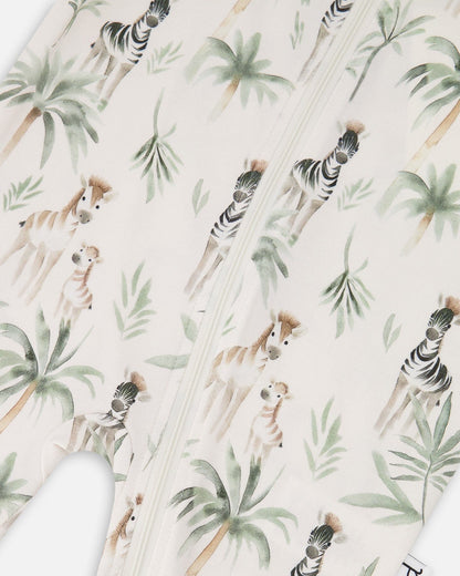 Organic Cotton Jersey One-Piece Pyjama Beige Zebra Print-3