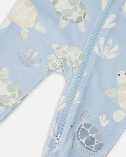 Organic Cotton Jersey One-Piece Pyjama Blue Turtle Print-3