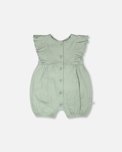 Cotton Pointelle Jersey Romper With Frills Green-0