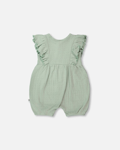 Cotton Pointelle Jersey Romper With Frills Green-1