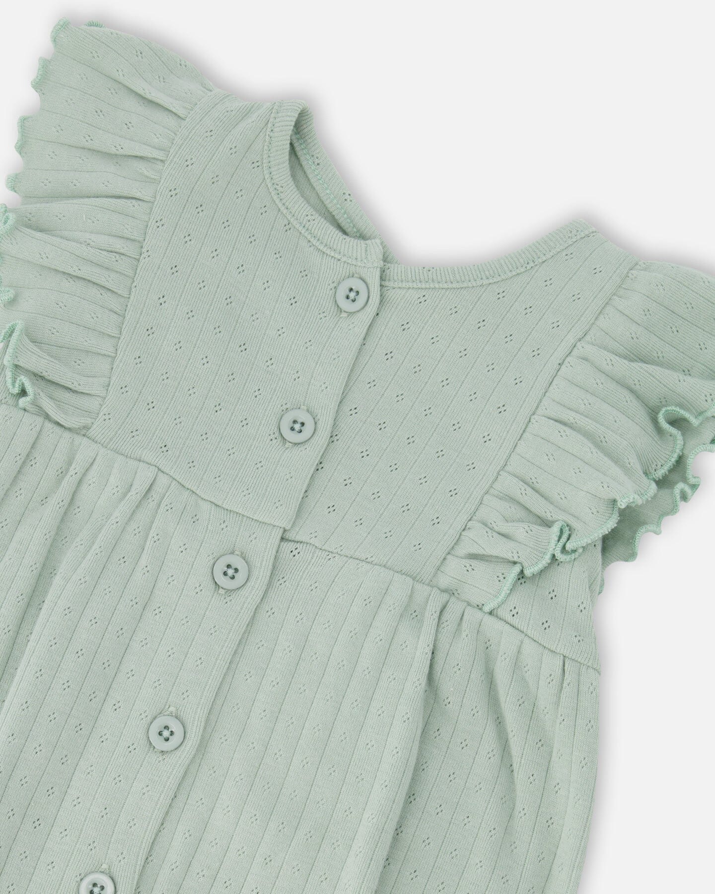 Cotton Pointelle Jersey Romper With Frills Green-2