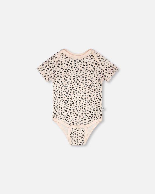 Evolutive Organic Cotton Jersey Onesie Peach Animal Print-1