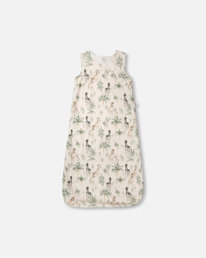 Organic Cotton Jersey Muslin Sleep Sack Beige Zebra Print-0