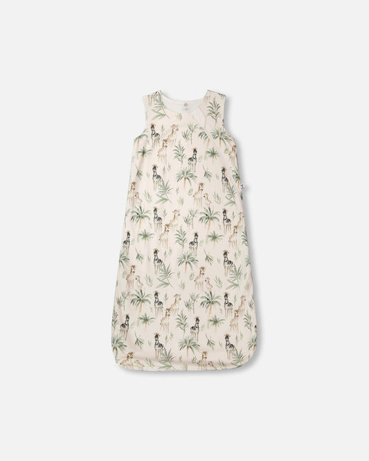 Organic Cotton Jersey Muslin Sleep Sack Beige Zebra Print-0