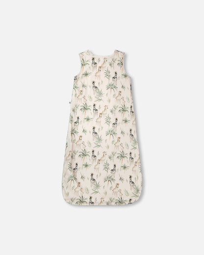 Organic Cotton Jersey Muslin Sleep Sack Beige Zebra Print-1
