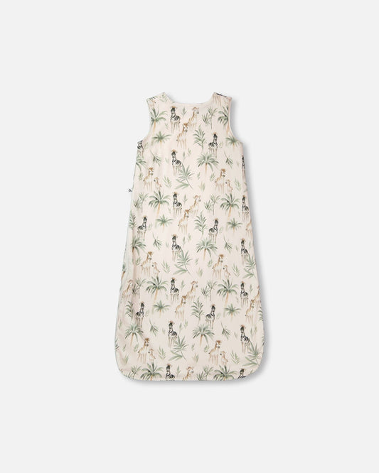 Organic Cotton Jersey Muslin Sleep Sack Beige Zebra Print-1