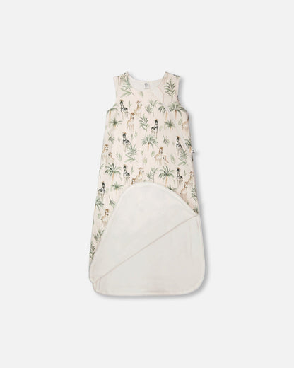Organic Cotton Jersey Muslin Sleep Sack Beige Zebra Print-2