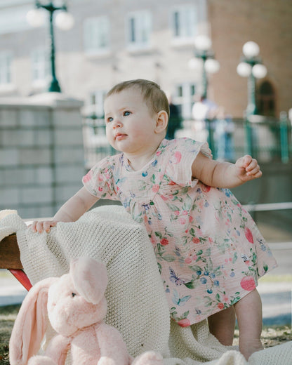 Cotton Muslin Dress And Bloomer Set Pink Printed Berries-1