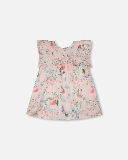 Cotton Muslin Dress And Bloomer Set Pink Printed Berries-2