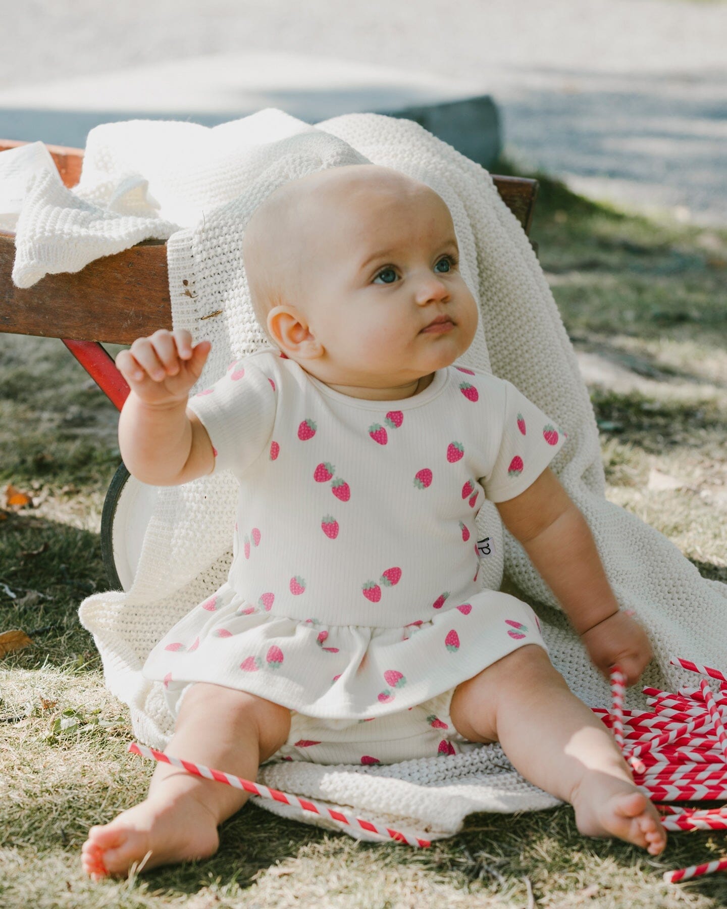 Cotton Rib Jersey Top And Short Set White Printed Strawberries-2