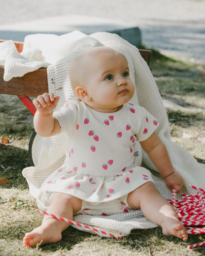 Cotton Rib Jersey Top And Short Set White Printed Strawberries-2