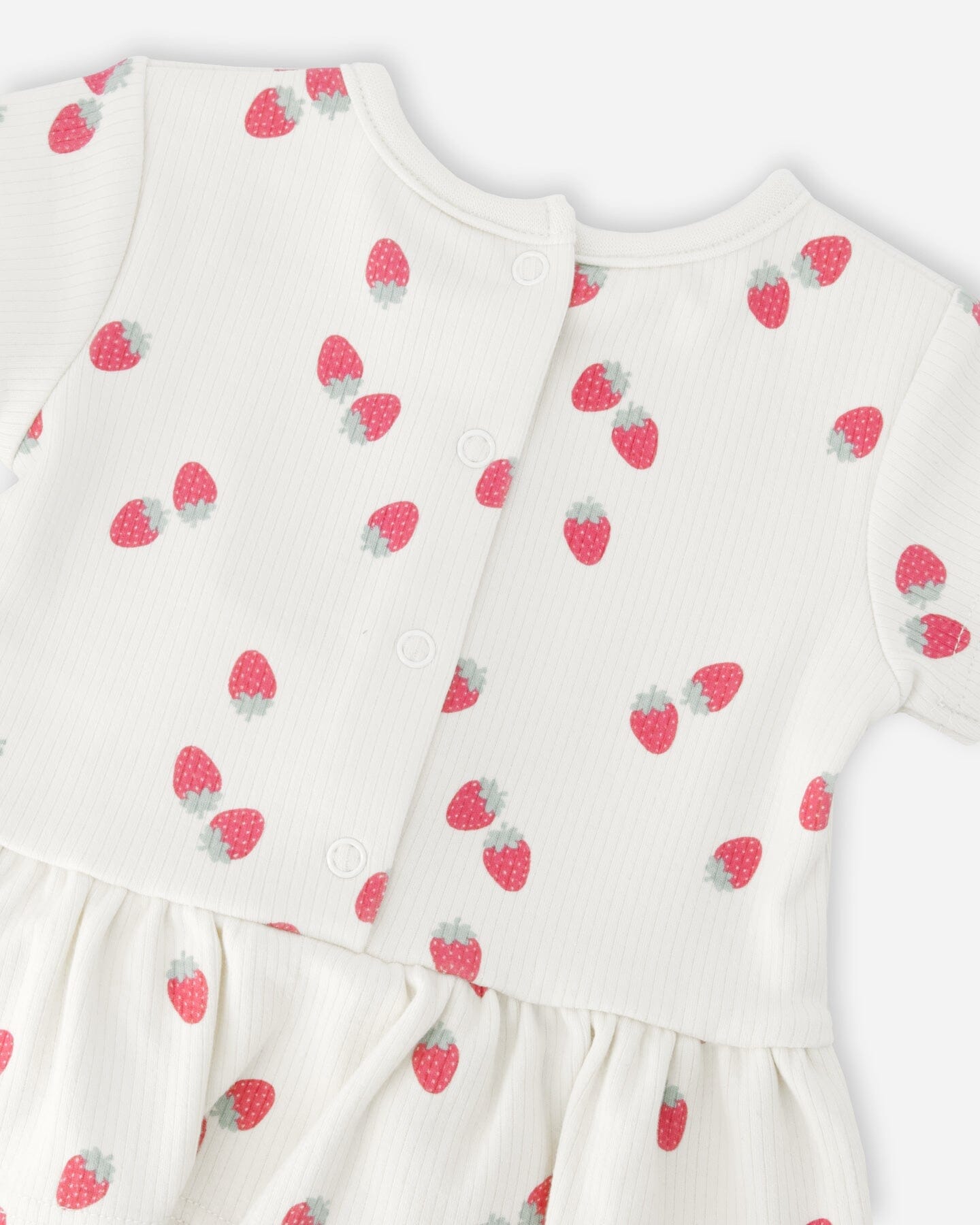 Cotton Rib Jersey Top And Short Set White Printed Strawberries-4