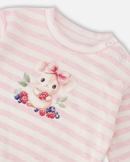 Cotton Jersey Top And Pants Set White And Pink Stripes-3