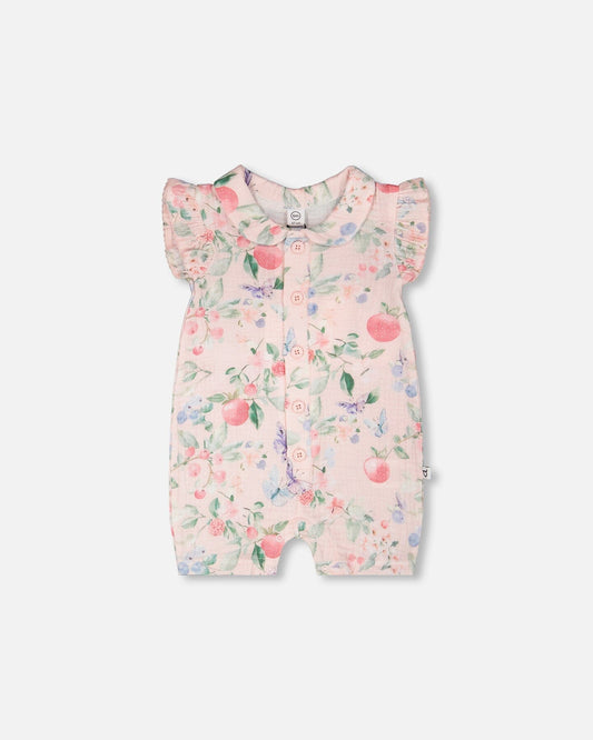 Cotton Muslin Romper Pink Printed Berries-0