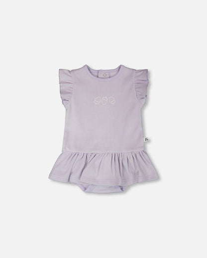 Cotton Rib Jersey Romper With Frill Lilac-0