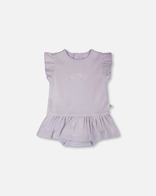 Cotton Rib Jersey Romper With Frill Lilac-0