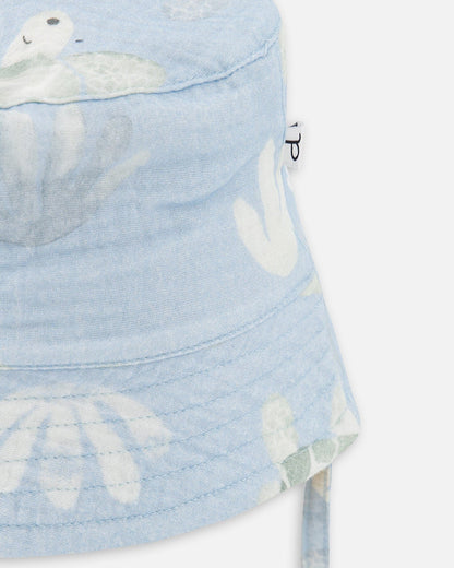 Cotton Muslin Hat Blue Turtle Print-3