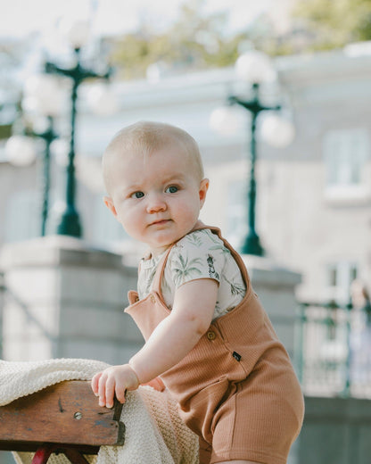 Organic Cotton Jersey Onesie And Cotton Rib Shortall Set Beige Zebra Print And Caramel-1