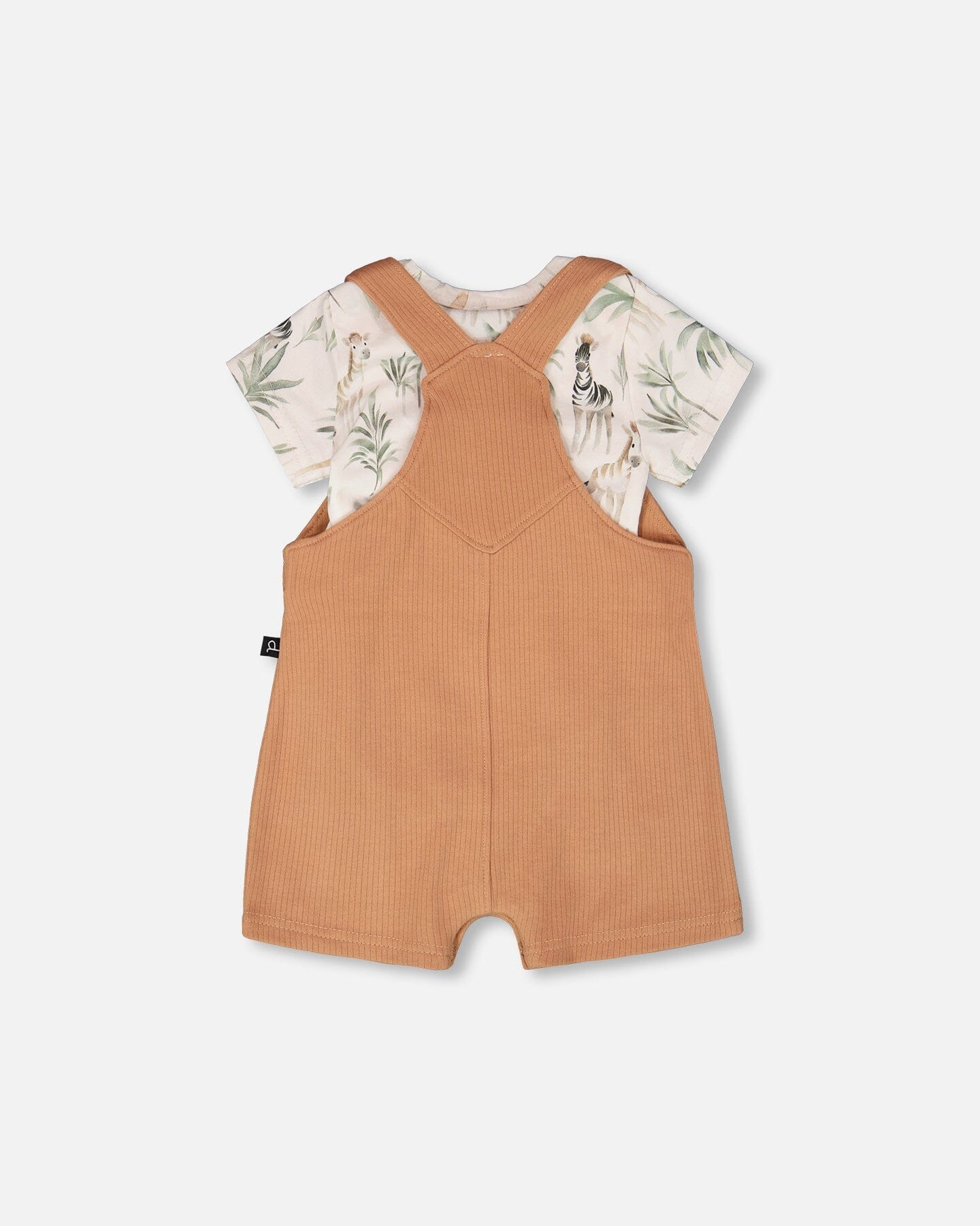 Organic Cotton Jersey Onesie And Cotton Rib Shortall Set Beige Zebra Print And Caramel-2