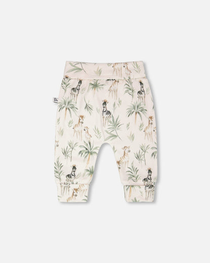 Organic Cotton Jersey Evolutive Pants Beige Zebra Print-1