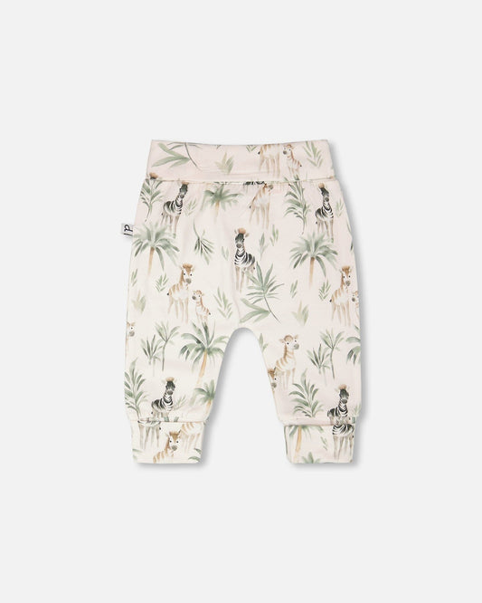 Organic Cotton Jersey Evolutive Pants Beige Zebra Print-1