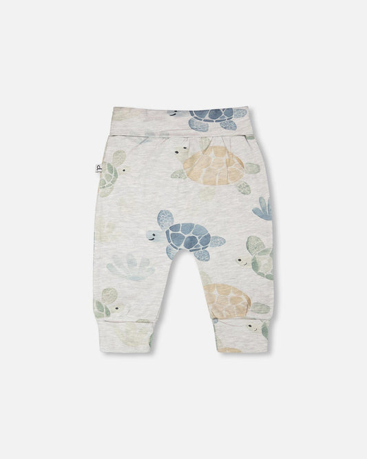 Organic Cotton Jersey Evolutive Pants Grey Mix Turtle Print-1