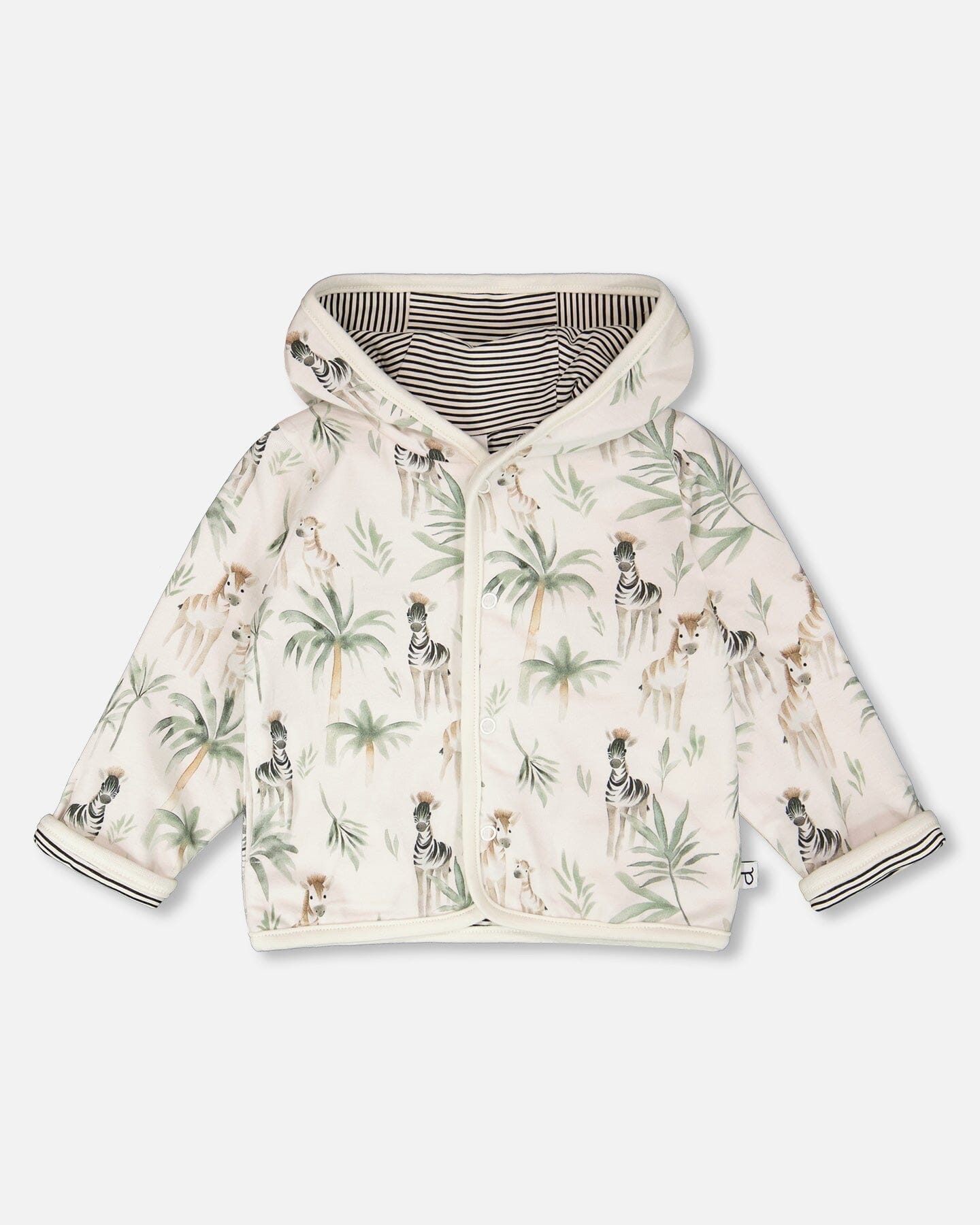 Organic Cotton Jersey Reversible Hooded Jacket Beige Zebra Print-0