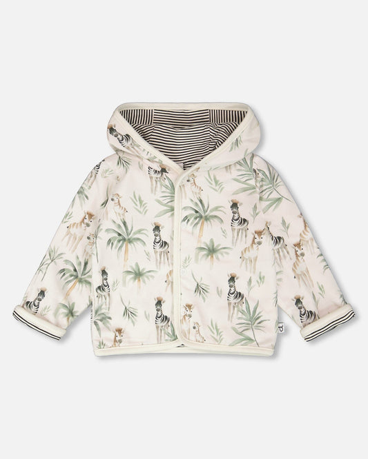 Organic Cotton Jersey Reversible Hooded Jacket Beige Zebra Print-0