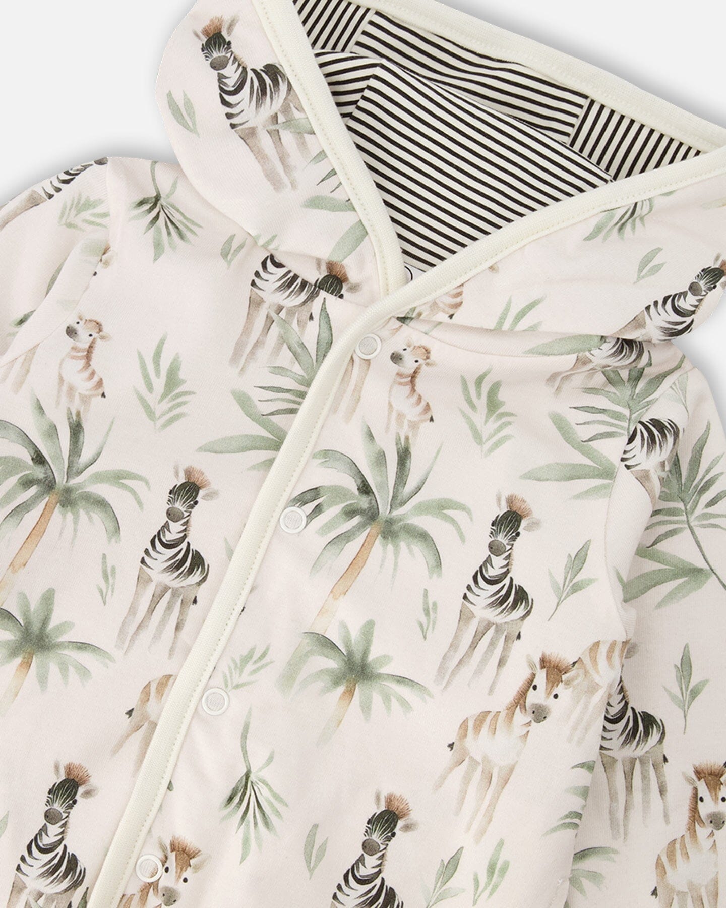 Organic Cotton Jersey Reversible Hooded Jacket Beige Zebra Print-3