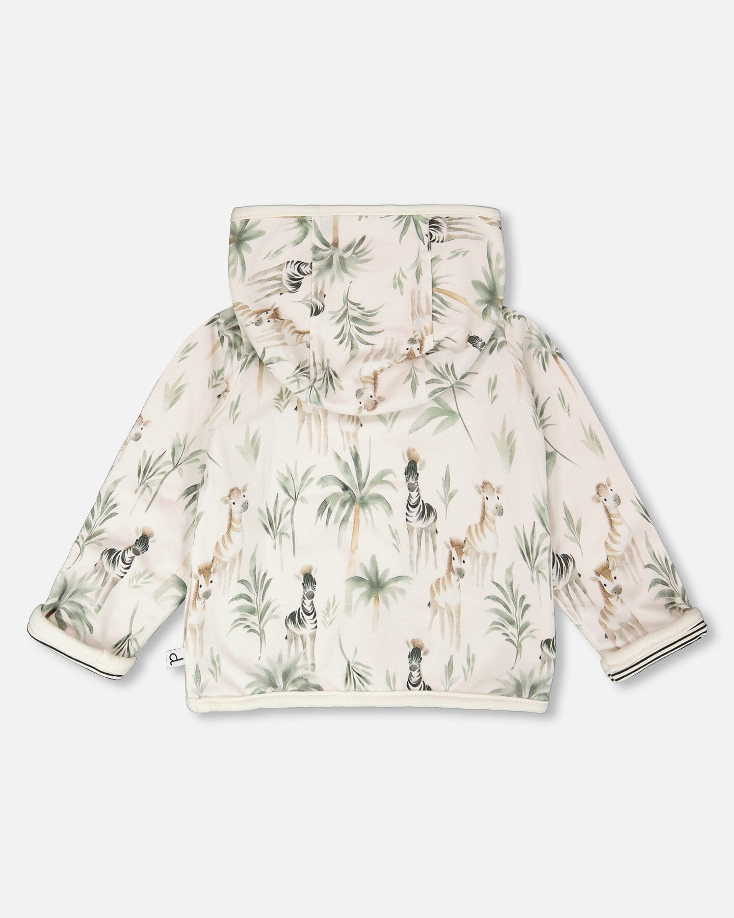 Organic Cotton Jersey Reversible Hooded Jacket Beige Zebra Print-4