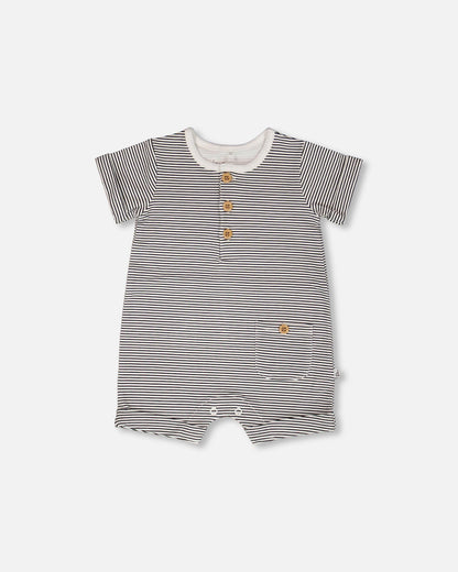 Cotton Jersey Romper Black And Off White Stripes-0