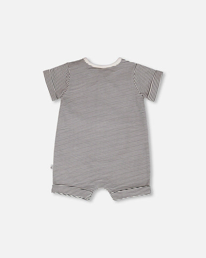 Cotton Jersey Romper Black And Off White Stripes-1