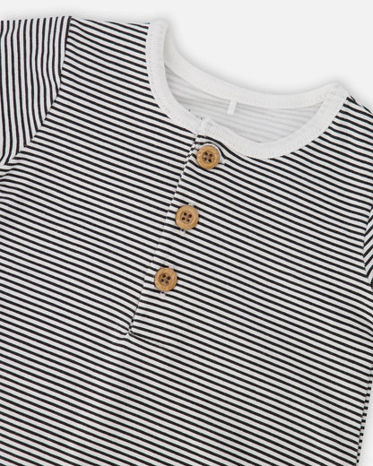 Cotton Jersey Romper Black And Off White Stripes-2