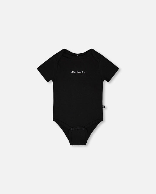 Evolutive Organic Cotton Jersey "Mister Zebra" Onesie Black-1