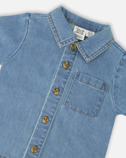 Light Blue Chambray Top And Short Set-3