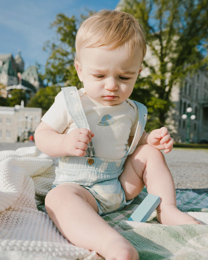 Organic Cotton Jersey Onesie And Muslin Shortall Set White And Blue Turtle Print-1