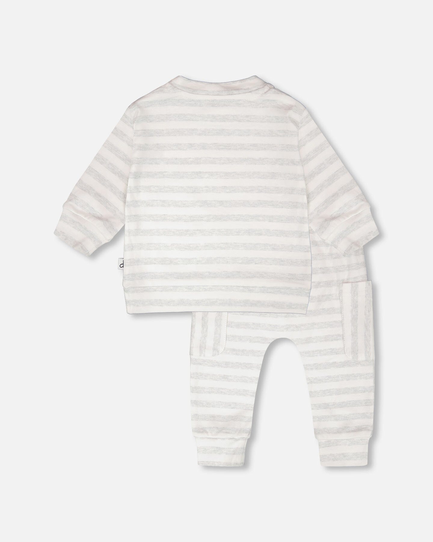 Soft Jersey Sweater And Pants Set White And Grey Stripes-2